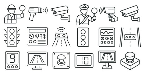 Poster - Series of icons depicting various traffic and road signs, including a stop sign, a speed limit sign, and a traffic light