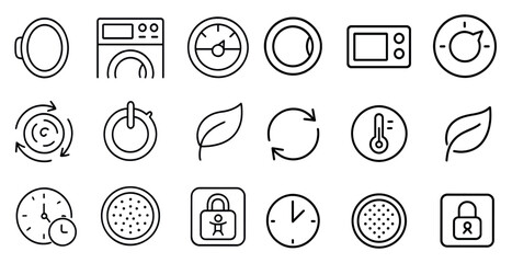 Poster - Set of icons for a laundry room. The icons include a washing machine, dryer, oven, and clock