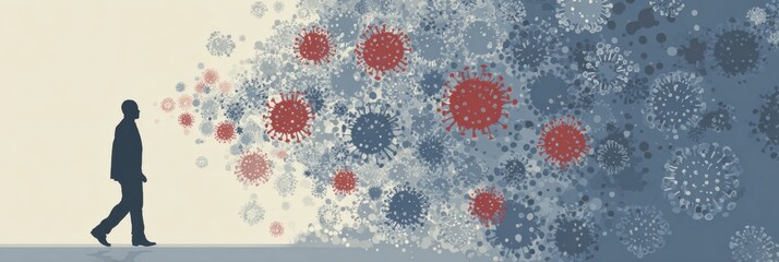 Poster - Viral Load Infographic Concept Featuring Person Silhouette With Background of Abstract Virus Patterns and Colors