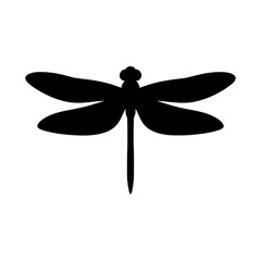 Poster - Elegant dragonfly silhouette vector illustration. Minimalist black insect icon with wings spread wide, silhouette