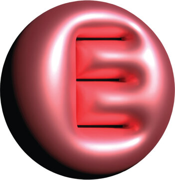 Modern 3D Red Letter E Glossy Icon in Sphere