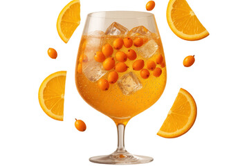 Poster - Refreshing sea buckthorn cocktail with ice cubes isolated on transparent background