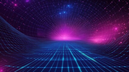 Poster - Dynamic light trails in cyberspace grid futuristic virtual environment digital art concept