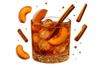 Poster - Refreshing peach cocktail isolated on transparent background, with cinnamon sticks
