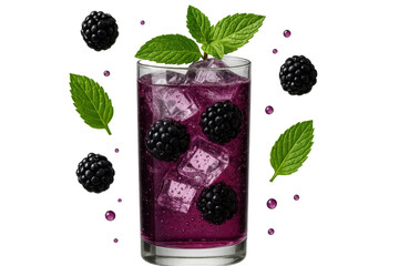 Poster - Refreshing blackberry drink with ice and mint isolated on transparent background