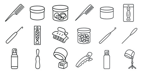 Fototapete - Collection of hair care tools and products. The image is a collection of various hair care tools and products, including combs, brushes, and hair dryers. Scene is that of a salon or beauty store
