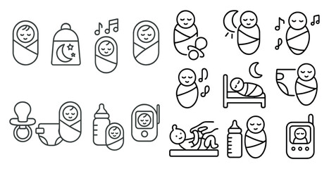 Fototapete - Set of baby icons depicting various stages of a baby's life, including sleeping, feeding, and playing