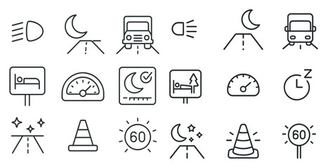 Fototapete - Set of road signs and symbols, including a speedometer, a stop sign, and a speed limit sign