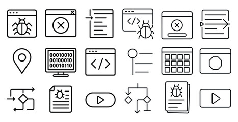 Fototapete - Set of icons for a computer program. The icons include a computer monitor, a keyboard, a mouse, a calendar, a map, and a video player