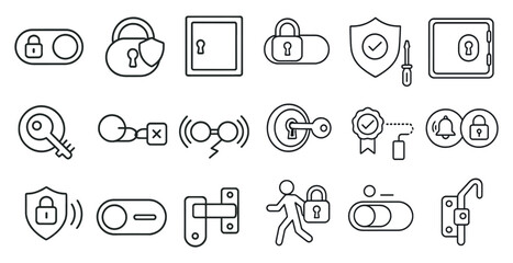 Fototapete - Set of icons for security and locks. The icons include a key, a lock, a bell, and a shield