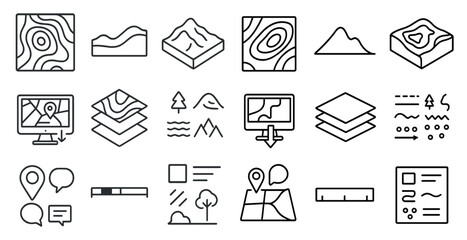 Fototapete - Series of icons that represent different things such as a computer monitor, a mountain, a tree, and a ruler