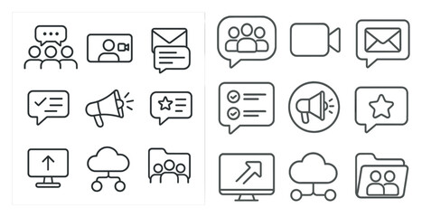 Fototapete - Set of icons for various social media platforms. The icons include a microphone, a star, a check mark, and a cloud. The icons are arranged in a grid, with some overlapping each other