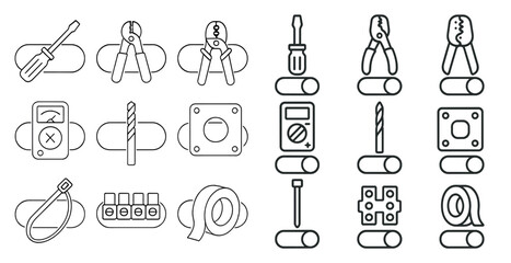 Fototapete - Set of tools and equipment, including a wrench, pliers, and a screwdriver. Concept of practicality and utility, as these tools are commonly used for various tasks and repairs