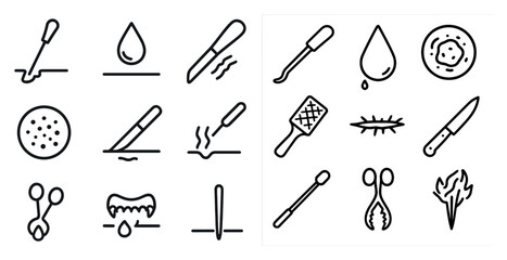 Fototapete - Set of medical tools and instruments. The image is a collection of various medical instruments and tools, including a scalpel, scissors, and a brush. Scene is serious and professional