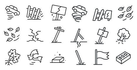 Fototapete - Series of icons depicting various natural disasters such as tornadoes, earthquakes, and floods. The icons are all in black and white and are arranged in a grid