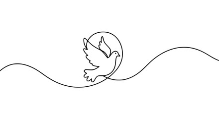 Poster - Dove flying in a single line outline vector for peace day  
