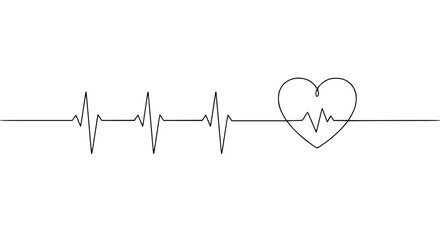 Poster - Heartbeat line with heart symbol in single line outline vector style  