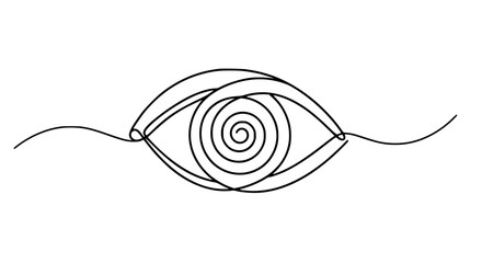 Poster - Minimalist outline of an eye with spiral design and flowing lines  
