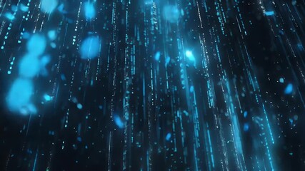 Poster - A captivating display of dynamic blue particle streams, illuminated by light rays against a dark backdrop.