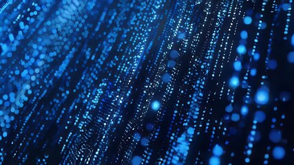 Poster - Visual representation of dynamic flowing blue particles with glowing lights set against a dark background.