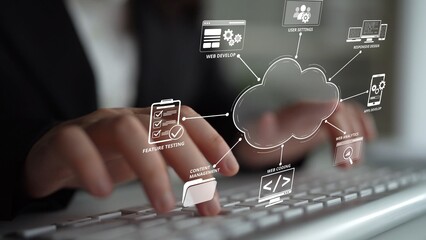Poster - Cloud computing, cloud strategy, and cloud technology transforming digital infrastructure with scalable services, secure data storage, and cloud-based digital business solutions. Muxer