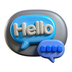 Poster - 3d blue speech bubble with hello text and typing indicator isolated on transparent background