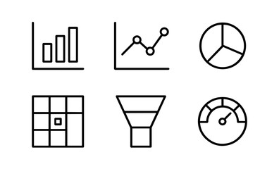 Poster - Minimalistic black and white business data and chart icons set