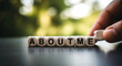 © Mohamed - About me blocks concept for personal branding and introduction with hand and blurred nature background