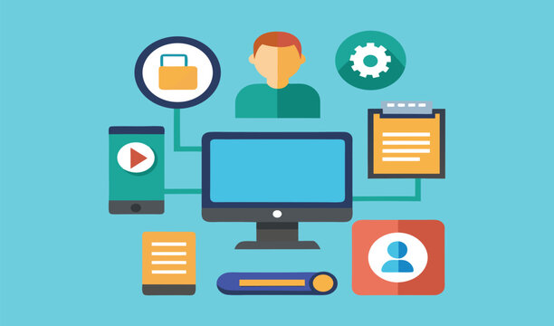 Flat web and mobile vector icons set for business and technology design