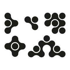 Poster - Connected shape set. Abstract link Vector. Organic molecule pattern. Black white illustration.