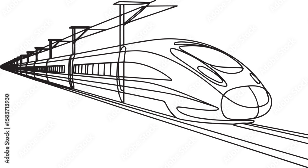 High-speed train in continuous one line drawing, minimalist railway ...