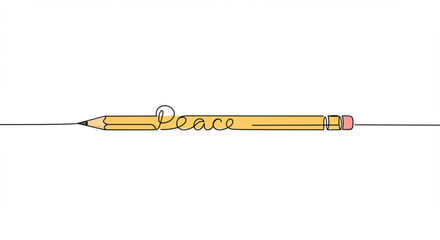 Poster - Pencil illustrating the word peace in a single line outline design  