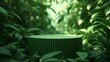 © shilpi - Green podium surrounded by lush foliage in soft natural light
