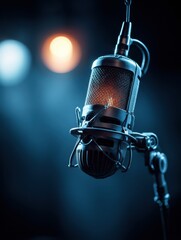 Aufkleber - Radio Host Engages Audience in Lively Discussion Within Vibrant Broadcasting Studio at Evening Time