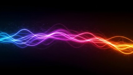 Wall Mural - Data flow Glowing curved light beams streak on dark background.  For technology/science presentations