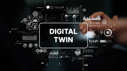 Poster - Digital Twin Concept Visualization with Data Analysis Graphics and Touch Interaction in Modern Technology Environment. Asymptotic smart data analytic.
