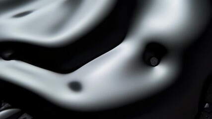 Poster - Water droplets create intricate patterns on a smooth black surface under soft lighting conditions