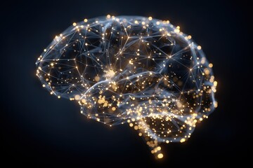 Fototapete - Digital brain glowing with connections illustrating neural networks in a dark background highlighting technology and artificial intelligence concepts