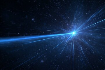 bright blue laser beam cutting through the darkness of deep space with distant stars and nebulae