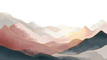 Poster - Abstract Mountain background vector. Minimal landscape art with watercolor brush and golden line texture. Abstract art wallpaper for prints, Art Decoration, wall arts and canvas prints. , no logos, n
