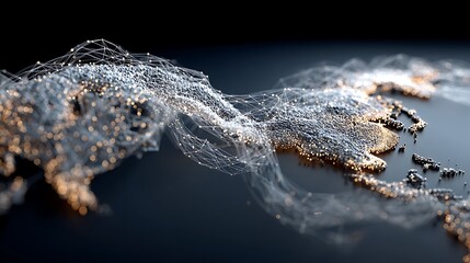Poster - Abstract representation of data network with connected nodes and shimmering particles on dark surface