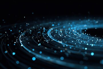 Poster - Abstract technology circle circuit background showcasing flowing lines and luminous particles in a deep black space, emphasizing modern digital connectivity and innovation