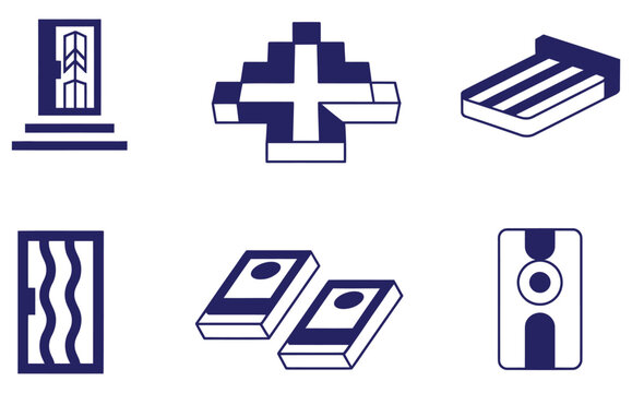 fragile icon set. 8 filled fragile icons.  Simple modern icons about  - Boxes, Cardboard, Box, Side up, Fragile.Blue icons present architectural elements along with money and symbols rendered in simpl