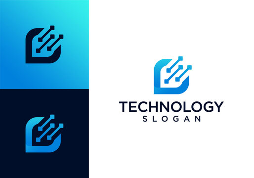 C letter technology vector logo icon with pixels