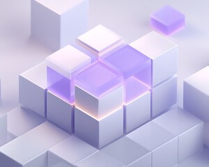Aufkleber - Abstract arrangement of white and purple cubes creating a geometric pattern in a soft light