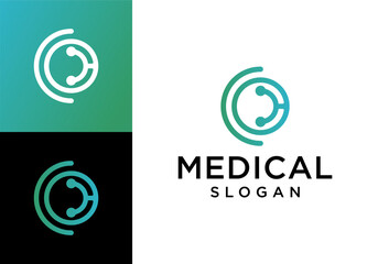 Leinwandbilder - vector icon modern simple medical logo with stethoscope and geometric abstract circle