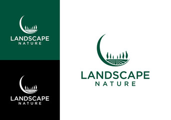 Leinwandbilder - Vector logo icon of a mountain field landscape with trees