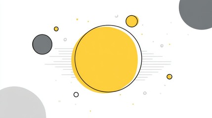 Fototapete - Abstract geometric composition with overlapping yellow circles, gray lines, white and yellow dots against minimalist white background
