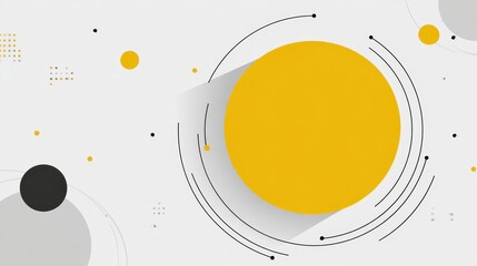 Poster - Minimalist graphic design highlighting yellow circular shape intersected by thin black lines, radiating communicative energy through geometric abstraction and precise visual balance