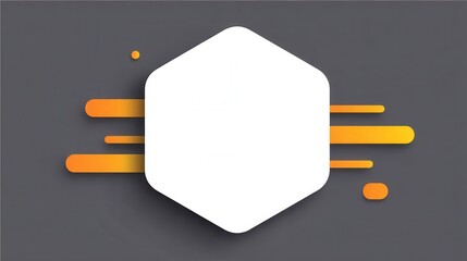Poster - Geometric white hexagon casting soft shadow over orange gradient stripes against dark gray backdrop, creating minimalist design aesthetic